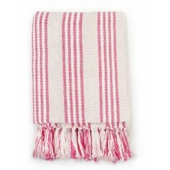 Topdeal Couverture Coton à Rayures 220 X 250 Cm Rose Et Blanc -Plaid et couverture Soldes 52085190 3