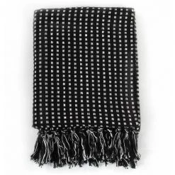 Topdeal Couverture Coton à Carrés 125 X 150 Cm Noir -Plaid et couverture Soldes 52085195 4