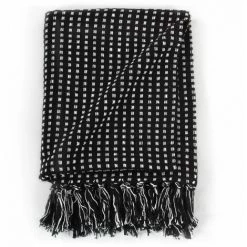 Topdeal Couverture Coton à Carrés 125 X 150 Cm Noir -Plaid et couverture Soldes 52085195 5