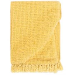 Topdeal Couverture En Coton 125 X 150 Cm Jaune Moutarde