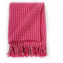 Topdeal Couverture Coton à Carrés 220 X 250 Cm Rose VDFF11325_FR -Plaid et couverture Soldes 52094646 5