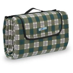 Relaxdays Couverture Pique-nique Picnic Plaid Imperméable Fleurs 200x200cm Cm Poignée Isolation Tapis, Vert Gris