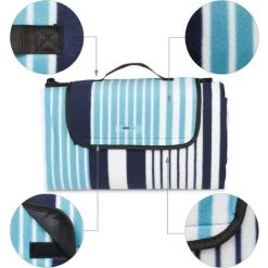 Relaxdays Couverture Pique-nique XXL, 200x200 Cm, Tapis De Plage Polaire, Isolation Thermique, Imperméable, Rayé, Coloré -Plaid et couverture Soldes 52205063 5