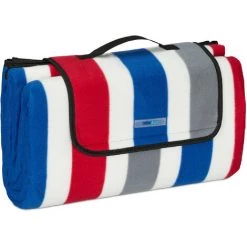 Relaxdays Couverture Pique-nique XXL, 200x200 Cm, Natte De Plage Rayée, Imperméable, Tapis Extérieur, Poignée, Coloré