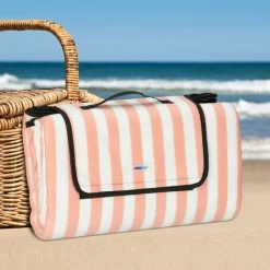 Relaxdays Couverture Pique-nique XXL, 200x200 Cm, Natte De Plage Rayée, Imperméable, Tapis Extérieur, Poignée, Coloré -Plaid et couverture Soldes 52205292 4