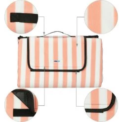 Relaxdays Couverture Pique-nique XXL, 200x200 Cm, Natte De Plage Rayée, Imperméable, Tapis Extérieur, Poignée, Coloré -Plaid et couverture Soldes 52205292 5