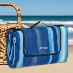 Relaxdays Couverture Pique-nique XXL, 200x200 Cm, Tapis De Plage Polaire, Rayé, Isolation Thermique, Imperméable, Bleu -Plaid et couverture Soldes 52205360 4