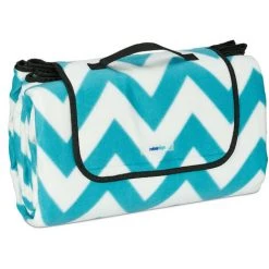 Relaxdays Tapis Piquenique, XXL, 200x200cm, Couverture Polaire, Thermique, Imperméable, Poignée, Turquoise/blanc -Plaid et couverture Soldes 52205366 3