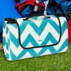 Relaxdays Tapis Piquenique, XXL, 200x200cm, Couverture Polaire, Thermique, Imperméable, Poignée, Turquoise/blanc -Plaid et couverture Soldes 52205366 4