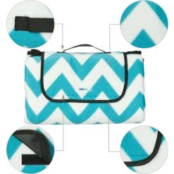 Relaxdays Tapis Piquenique, XXL, 200x200cm, Couverture Polaire, Thermique, Imperméable, Poignée, Turquoise/blanc -Plaid et couverture Soldes 52205366 5