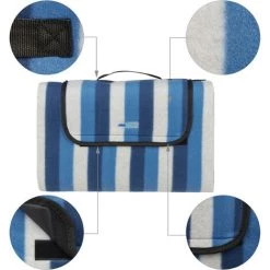 Relaxdays Couverture Pique-nique XXL, 200x200 Cm, Tapis De Plage Polaire, Isolant, Imperméable, Avec Poignée, Bleu/blanc -Plaid et couverture Soldes 52205368 5