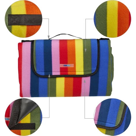 Relaxdays Couverture Pique-nique XXL, 200x200 Cm, Tapis De Plage Polaire, Rayé, Isolation Thermique, Imperméable, Coloré 7 Relaxdays Couverture Pique-nique XXL, 200x200 Cm, Tapis De Plage Polaire, Rayé, Isolation Thermique, Imperméable, Coloré – Image 5