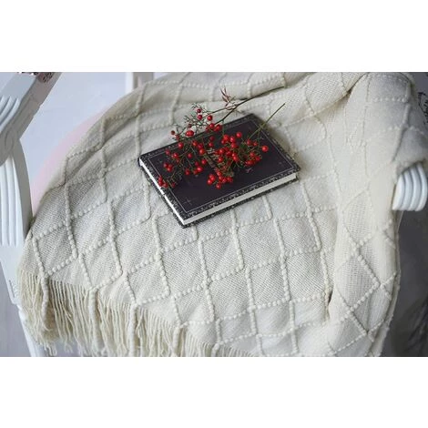 MODOU Couverture En Laine Tricotée Douce, Couverture à Pompons, Couverture De Canapé, Couverture De Couchage 5 MODOU Couverture En Laine Tricotée Douce, Couverture à Pompons, Couverture De Canapé, Couverture De Couchage – Image 3