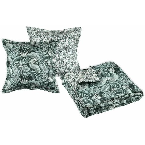 LOVELY CASA Boutis 260x240 Avec 2 Taies Et Sac Vibes Vert - Vert 3 LOVELY CASA Boutis 260x240 Avec 2 Taies Et Sac Vibes Vert - Vert