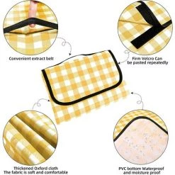 ALMI Couverture De Pique-Nique,200 X 200 Cm,Grande Couverture De Plage,de Camping,avec Poignée,Fond étanche,Lavable En Machine,Couverture De Pique-Nique Pliable Douce Et Portable (Grille Jaune) -Plaid et couverture Soldes 53417220 2
