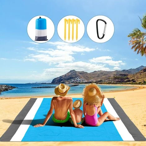 ALMI Tapis De Plage, 210*200cm Couverture De Pique-Nique Imperméable Anti-Sable Portable Avec 4 Piquets Pour Plage Camping Picnic Randonnée Ect Les Èvénements En Extérieur 3 ALMI Tapis De Plage, 210*200cm Couverture De Pique-Nique Imperméable Anti-Sable Portable Avec 4 Piquets Pour Plage Camping Picnic Randonnée Ect Les Èvénements En Extérieur