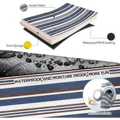 ALMI Couverture Pique Niques 200 X 200cm Imperméable Pliable Bandes De Bleu, Tapis De Sol Camping Portable Grand Pour Plage/Camping/Jardin/Parc Etc -Plaid et couverture Soldes 53417494 2
