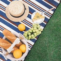 ALMI Couverture Pique Niques 200 X 200cm Imperméable Pliable Bandes De Bleu, Tapis De Sol Camping Portable Grand Pour Plage/Camping/Jardin/Parc Etc -Plaid et couverture Soldes 53417494 4