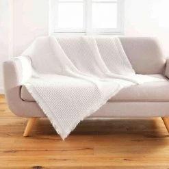 DOUCEUR D'INTRIEUR Plaid à Franges Acrylique Coraline Blanc 125x150 Cm - Blanc