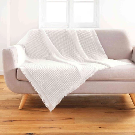 DOUCEUR D'INTRIEUR Plaid à Franges Acrylique Coraline Blanc 125x150 Cm - Blanc 4 DOUCEUR D'INTRIEUR Plaid à Franges Acrylique Coraline Blanc 125x150 Cm - Blanc – Image 2