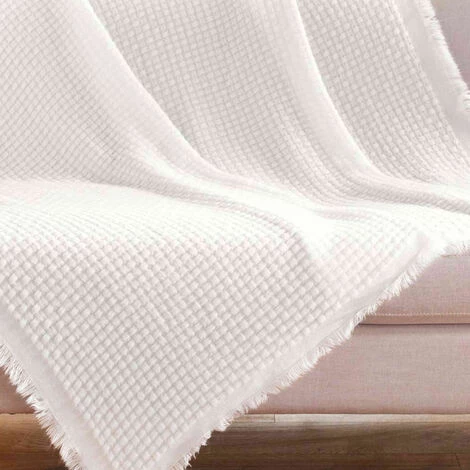 DOUCEUR D'INTRIEUR Plaid à Franges Acrylique Coraline Blanc 125x150 Cm - Blanc 5 DOUCEUR D'INTRIEUR Plaid à Franges Acrylique Coraline Blanc 125x150 Cm - Blanc – Image 3