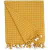 FUTURE HOME Plaid Polycoton Curry Et Blanc Avec Pompons 125x150cm - Moutarde -Plaid et couverture Soldes 53558176 1