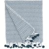 FUTURE HOME Plaid Polycoton Pétrole Et Blanc Avec Pompons 125x150cm - Bleu -Plaid et couverture Soldes 53566799 1