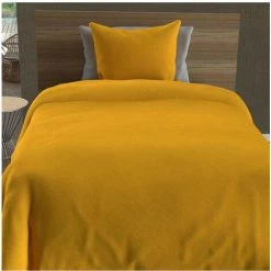 Parure Housse De Couette En Microfibre Lavée 140x200 Cm BOHEME Moutarde, Par Intemporel - Jaune -Plaid et couverture Soldes 53606106 2