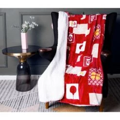 Plaid Polaire Microfibre Doublé Sherpa 120X160 Cm PERE NOEL, Par Soleil D'ocre - Rouge