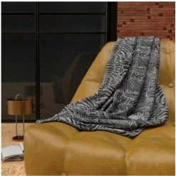 Plaid Polaire Microfibre Doublé Sherpa 120X160 Cm SAFARI, Par Soleil D'ocre - Gris