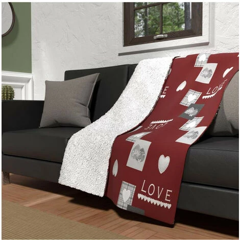 Plaid Polaire Microfibre Doublé Sherpa 120X160 Cm LOVE Rouge, Par Soleil D'ocre - Rouge 4 Plaid Polaire Microfibre Doublé Sherpa 120X160 Cm LOVE Rouge, Par Soleil D'ocre - Rouge – Image 2