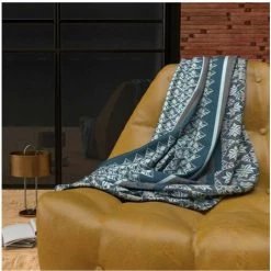 Plaid Polaire Microfibre Doublé Sherpa 120X160 Cm LISBONNE, Par Soleil D'ocre - Bleu