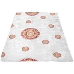 Plaid Polaire Microfibre Imprimé 110x170 Cm MANDALA Corail, Par Soleil D'ocre - Orange