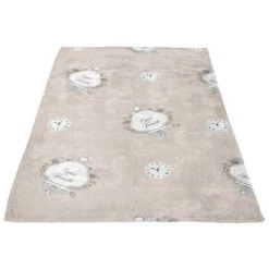 Couverture Polaire Microfibre Imprimée 180x220 Cm ESPRIT DE FAMILLE Taupe, Par Soleil D'ocre - Taupe