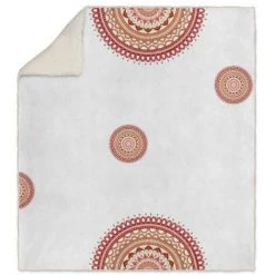 Plaid Polaire Sherpa Imprimé 110x170 Cm MANDALA Corail, Par Soleil D'ocre - Orange