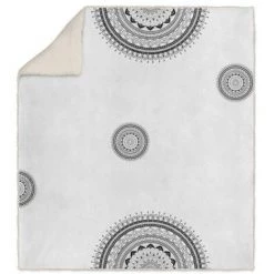 Plaid Polaire Sherpa Microfibre Imprimé 110x170 Cm MANDALA Gris, Par Soleil D'ocre - Gris
