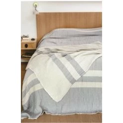 TOISON D'OR Jeté De Lit 230x250 Cm En Coton Gaufré PIENZA Naturel Et Eau De Bleu, Par Toison D'or - Bicolore