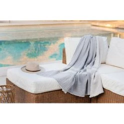 TOISON D'OR Plaid 150x200 Cm En Coton Gaufré PIENZA Naturel Et Eau De Bleu, Par Toison D'or - Bicolore -Plaid et couverture Soldes 53608712 3