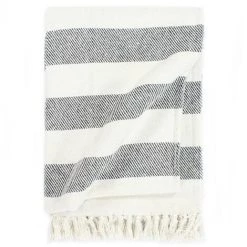 LITZEE Couverture Coton Rayures 220 X 250 Cm Anthracite #