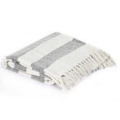 LITZEE Couverture Coton Rayures 220 X 250 Cm Anthracite # -Plaid et couverture Soldes 53609149 5