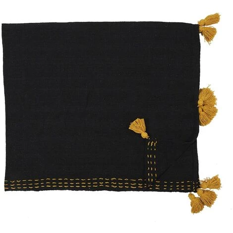 THE HOME DECO FACTORY Jeté De Canapé Surpiqué Pompons Noir 130x150 Cm - Noir 3 THE HOME DECO FACTORY Jeté De Canapé Surpiqué Pompons Noir 130x150 Cm - Noir