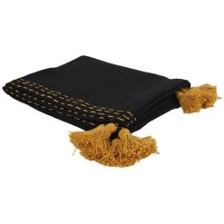 THE HOME DECO FACTORY Jeté De Canapé Surpiqué Pompons Noir 130x150 Cm - Noir 6 THE HOME DECO FACTORY Jeté De Canapé Surpiqué Pompons Noir 130x150 Cm - Noir -Plaid et couverture Soldes 53628287 2