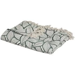 Atmosphera - Jeté De Lit En Coton Vert Et Ecru Imprimé Palma 160 X 220 Cm - Vert