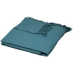 Atmosphera - Jeté De Lit En Coton Bleu Canard 230 X 250 Cm - Bleu