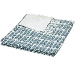 Atmosphera - Jeté De Lit En Coton Bleu Canard Imprimé Paon 160 X 220 Cm - Bleu