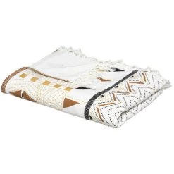 Atmosphera - Jeté De Lit En Coton Ocre Et Gris Imprimé Zohra 160 X 220 Cm - Beige