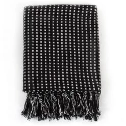 LITZEE Couverture Coton à Carreaux 160 X 210 Cm Noir # -Plaid et couverture Soldes 53765957 3