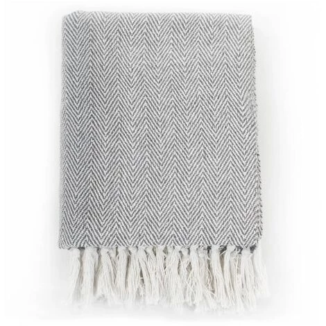 LANGRAY Couverture Coton à Chevrons 125 X 150 Cm Gris Maison & Jardin 7 LANGRAY Couverture Coton à Chevrons 125 X 150 Cm Gris Maison & Jardin – Image 5