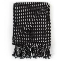 LANGRAY Couverture Coton à Carrés 125 X 150 Cm Noir Maison & Jardin -Plaid et couverture Soldes 53826309 3