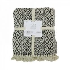 JARDIRICODECO Plaid Ethnique Frange Motif Carreaux 120x150cm -Plaid et couverture Soldes 53960392 2